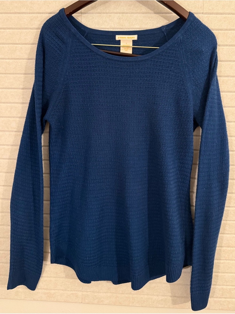 Sweet Romeo Navy Blue Textured Waffle Knit Long Sleeve Top Size L